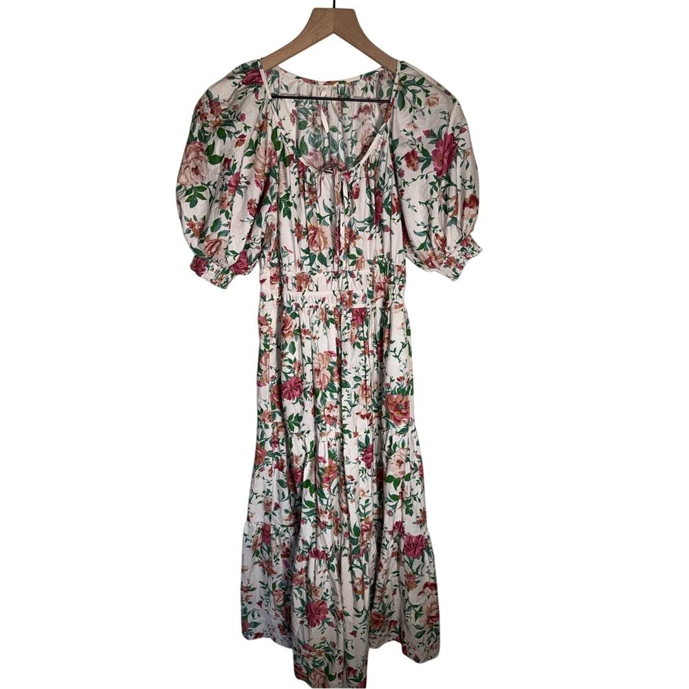 ANTHROPOLOGIE charming floral maxi autumn wedding puff sleeve romantic dress XS